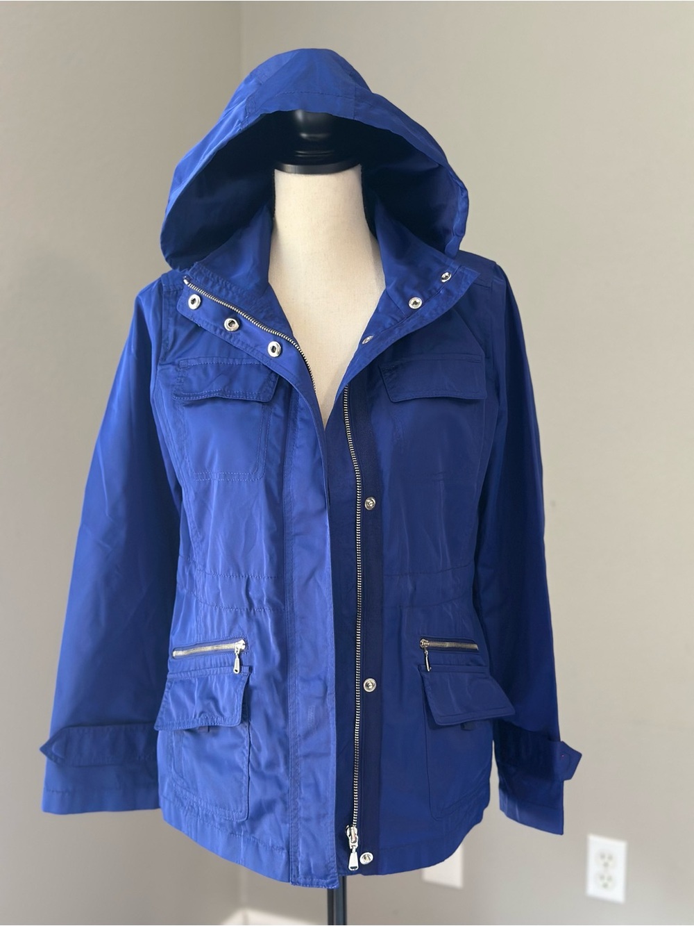 Talbots Cobalt Hooded Utility Rain Coast Jacket